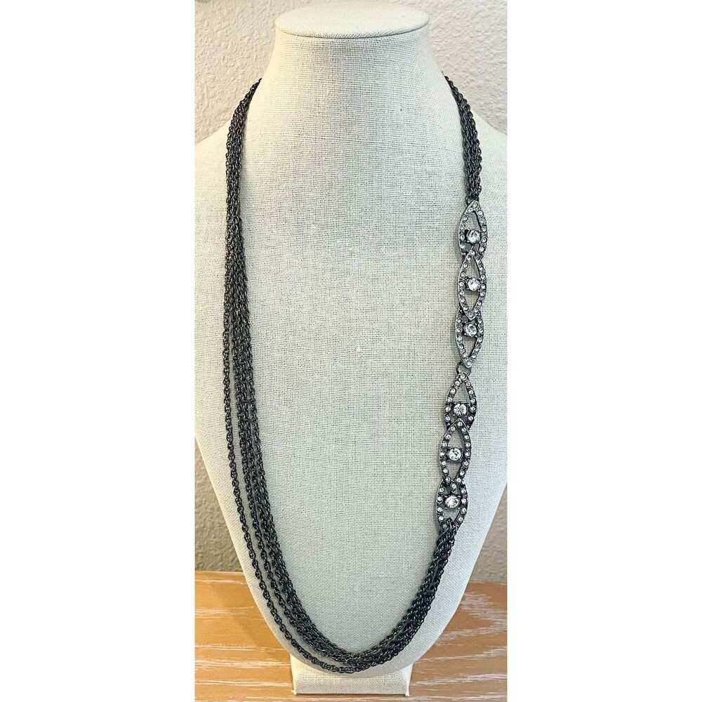 Gunmetal Gray Multi Strand Asymmetrical Rhinestone Elegant Women’s Necklace